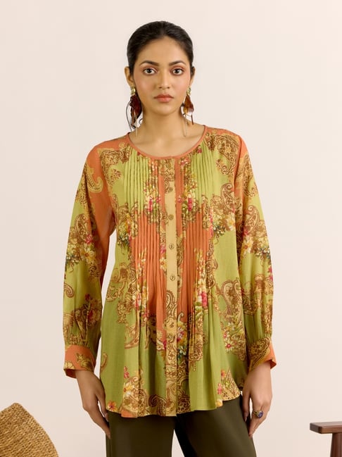 AARKE RITU KUMAR Green Printed Long Sleeves Kurti-picture-13
