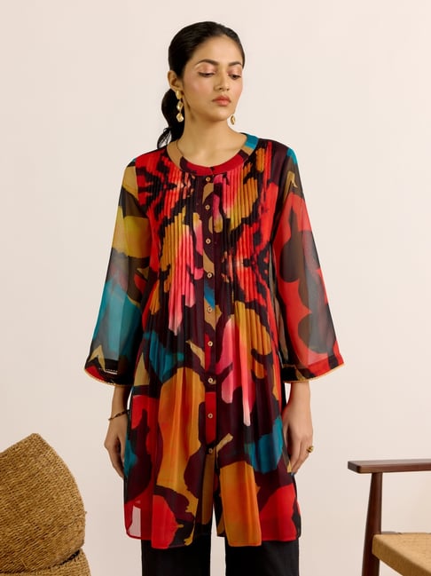 AARKE RITU KUMAR Multicolor Abstract Three-Quarter Sleeves Kurti-picture-11