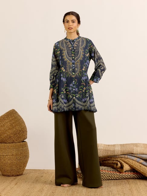 AARKE RITU KUMAR Navy Printed Long Sleeves Kurti-picture-19