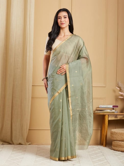 Fabindia Green Woven Design Saree-picture-22