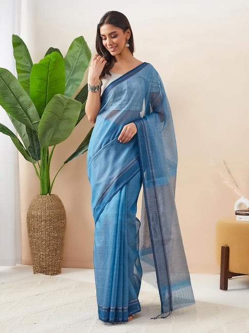 Fabindia Blue Woven Saree-picture-15