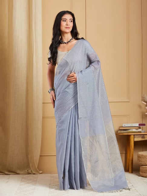 Fabindia Grey Woven Saree-image-49