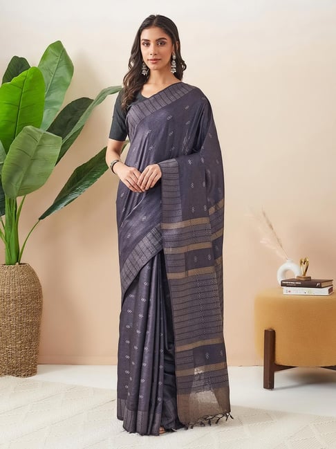Fabindia Grey Woven Saree-image-46