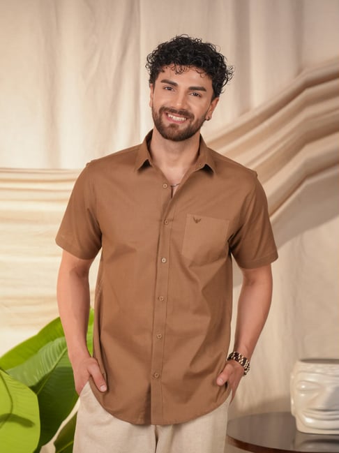 Perch Brown Linen Slim Fit Shirt-picture-22