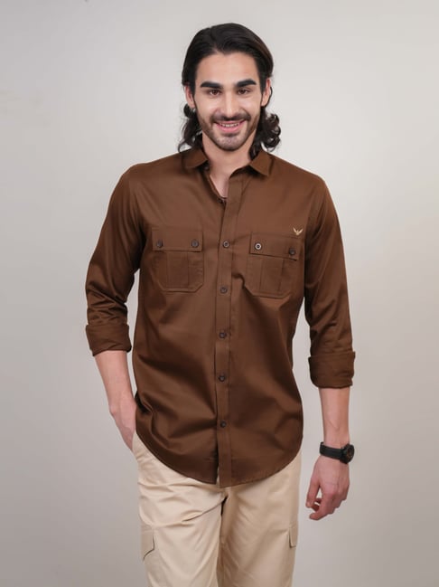 Perch Brown Cotton Slim Fit Shirt-picture-21