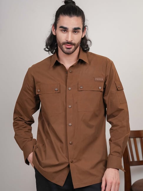 Perch Brown Cotton Relaxed Fit Shirt-picture-37