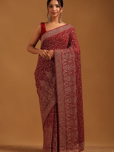 Soch Maroon Georgette Printed Saree With Unstitched Blouse-picture-27
