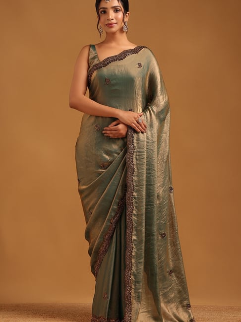 Soch Green Organza Embellished Saree With Unstitched Blouse-picture-40