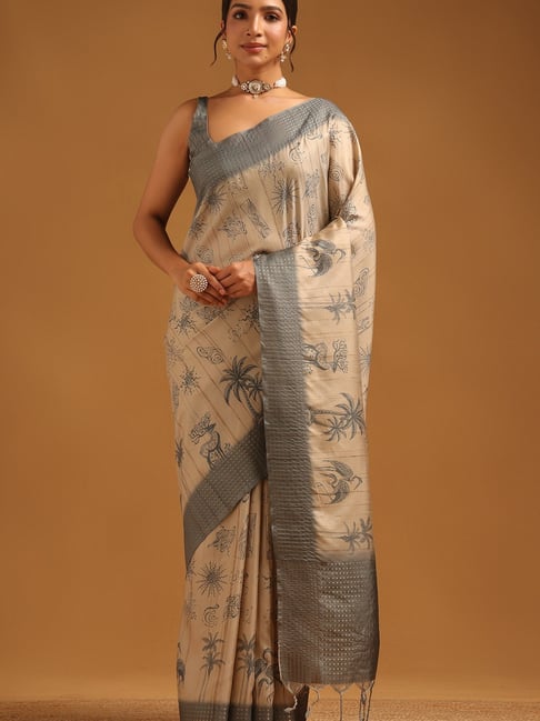 Soch Grey Art Silk Printed Saree With Unstitched Blouse-picture-27