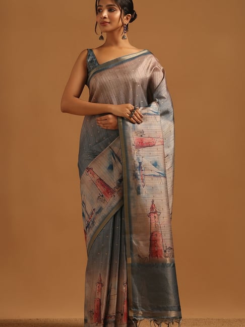 Soch Grey Art Silk Printed Saree With Unstitched Blouse-picture-30
