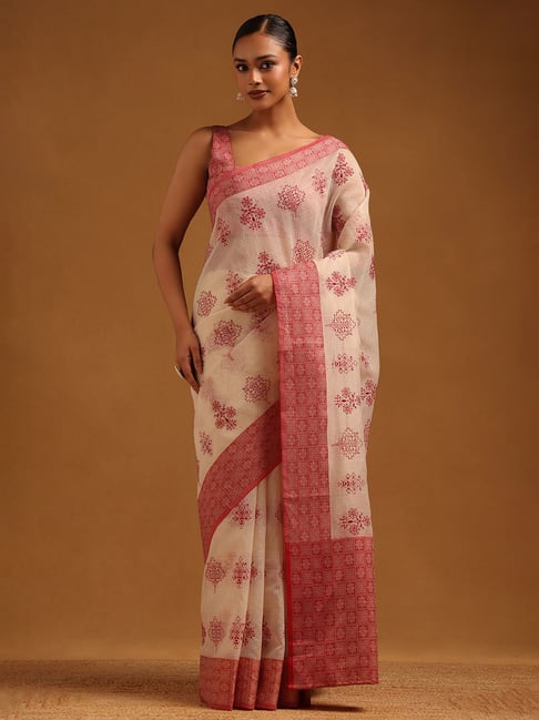 Soch Peach Cotton Ethnic Motifs Saree With Unstitched Blouse-picture-46