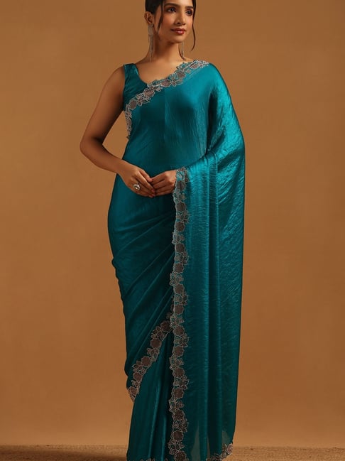 Soch Blue Organza Embellished Saree With Unstitched Blouse-picture-45
