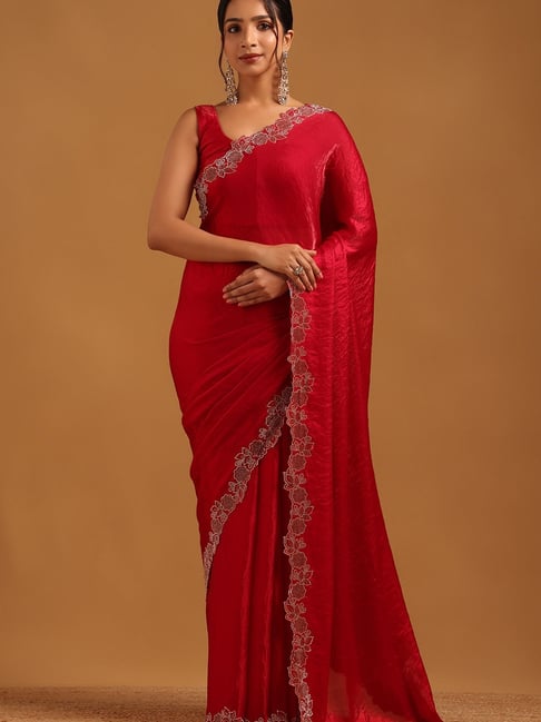 Soch Red Organza Embellished Saree With Unstitched Blouse-picture-20