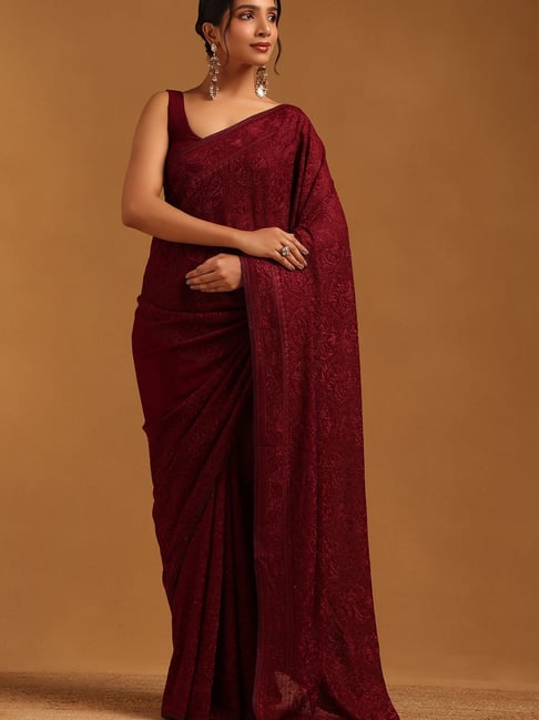 Soch Maroon Georgette Saree With Unstitched Blouse-picture-12