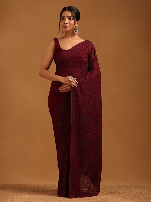 Soch Maroon Georgette Saree With Unstitched Blouse-picture-11