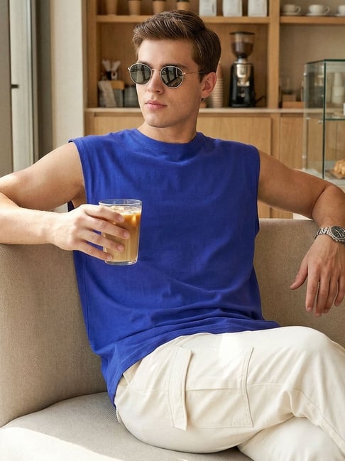 Bewakoof Men Blue Boxy Fit Vest-picture-42