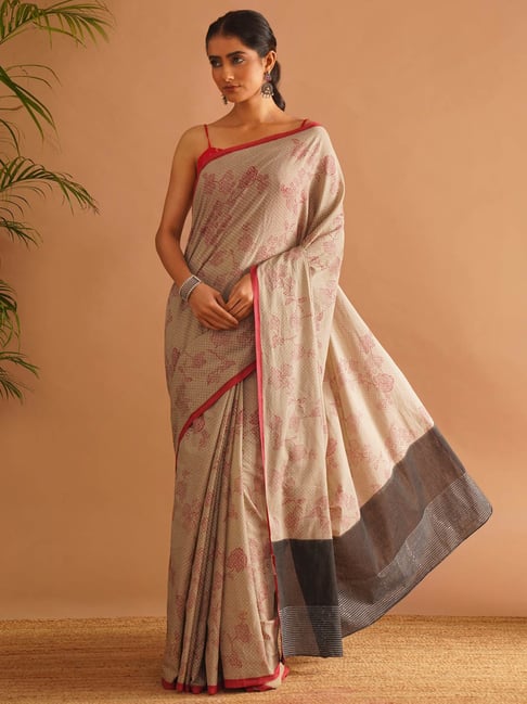 Jaypore Grey Block Print Floral Saree-picture-33