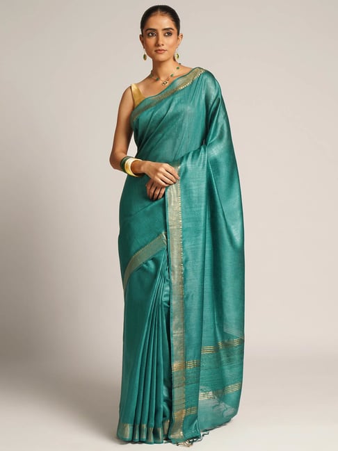 Jaypore Green Munga Hand Woven Saree-image-26
