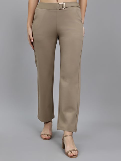 Monte Carlo Beige Regular Fit Mid Rise Trousers