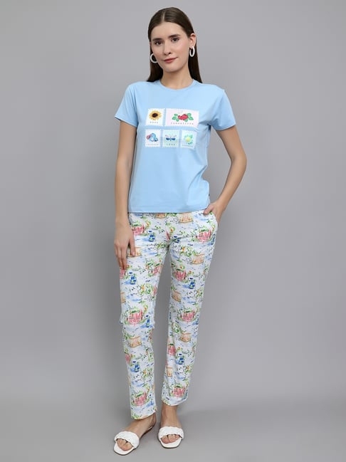 Monte Carlo Light Blue Printed T-Shirt With Pyjamas-picture-22