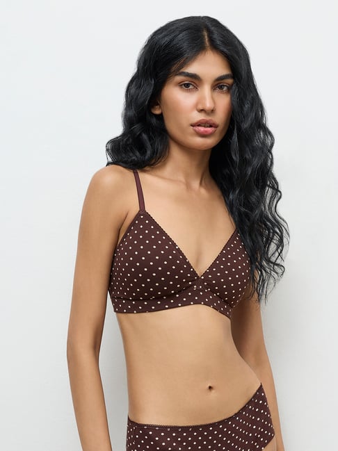 Superstar by Westside Dark Brown Polka-Dot Cotton-Blend Padded Bra