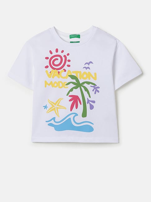 United Colors Of Benetton Girls White Cotton Printed T-Shirt-image-18