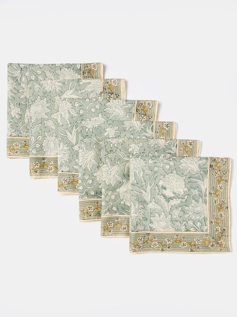 Fabindia Blue Cotton Printed Napkins - Set of 6-image-8
