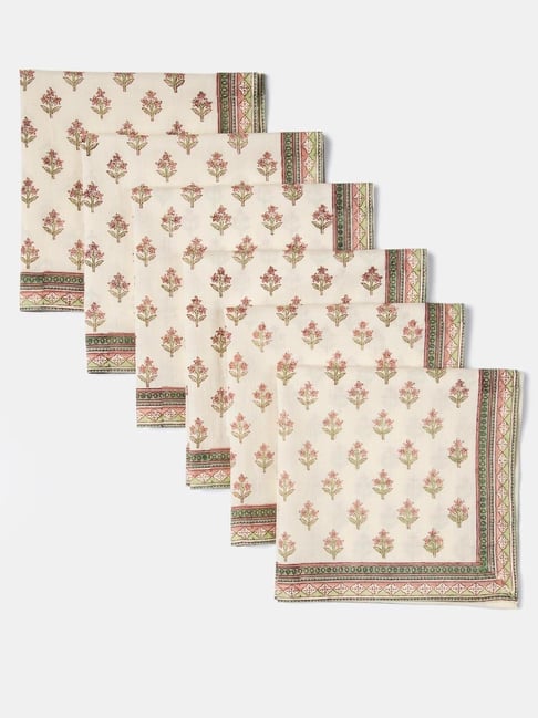 Fabindia Beige Cotton Printed Napkins - Set of 6-image-46