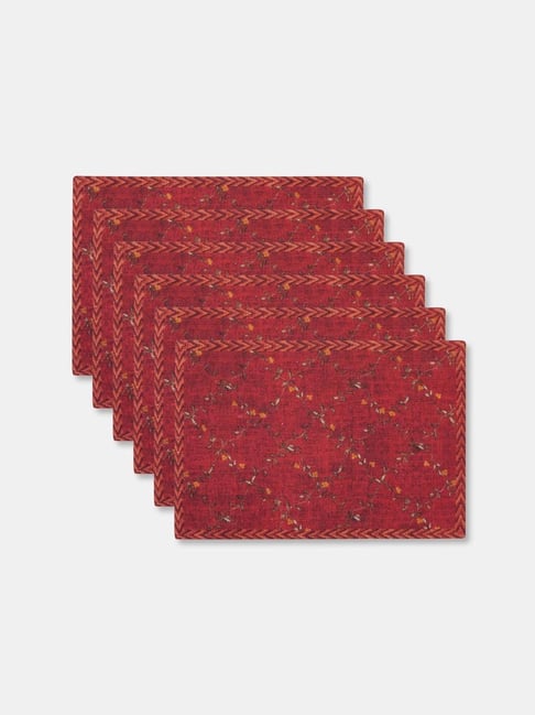 Fabindia Red Cotton Printed Placemats - Set of 6-image-1