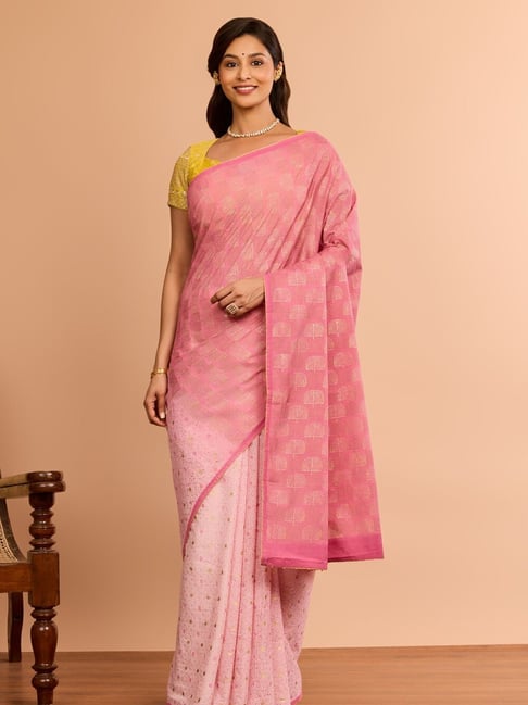 Taneira Pink Cotton Printed Saree with Unstitched Blouse-picture-44