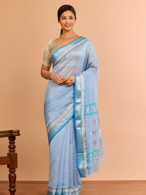 Taneira Light Blue Silk Woven Design Saree with Unstitched Blouse-picture-24