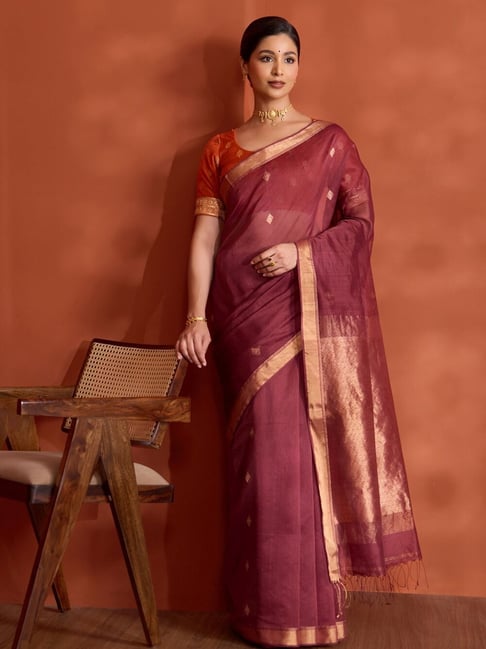 Taneira Maroon Silk Woven Design Saree with Unstitched Blouse-picture-18