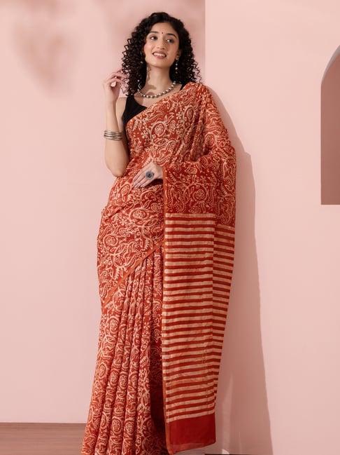 Taneira Dark Orange Silk Bandhani Saree with Unstitched Blouse-picture-43