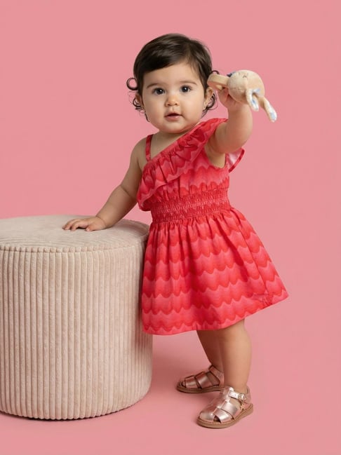 Nauti Nati Girls Red Cotton Regular Fit Printed Dress