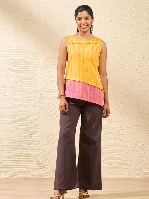 Taneira Yellow Cotton Geometric Kurta-picture-25