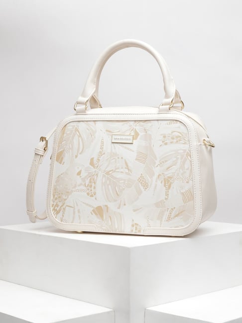 Women Cream Print Formal Handbag-image-8