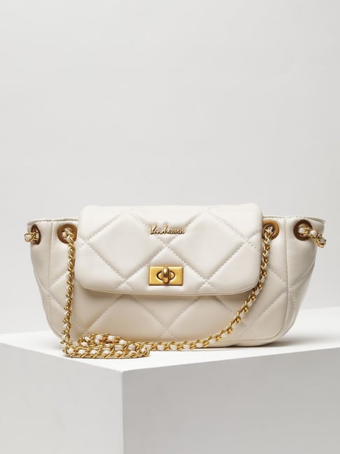 Women White Solid Casual Sling Bag