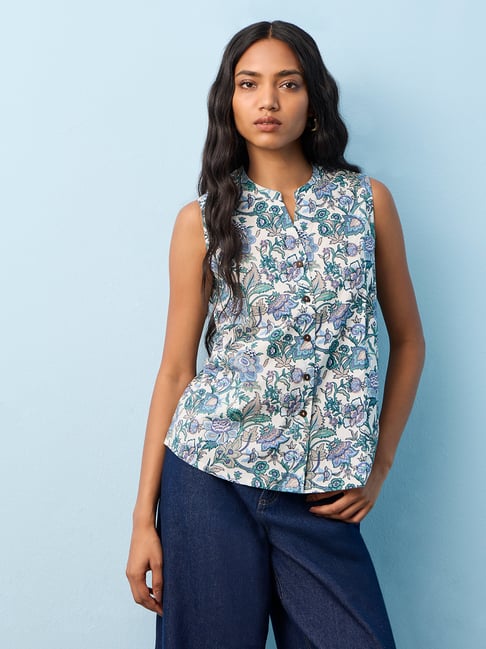Utsa by Westside Blue Nature-Inspired Cotton Tunic-picture-15
