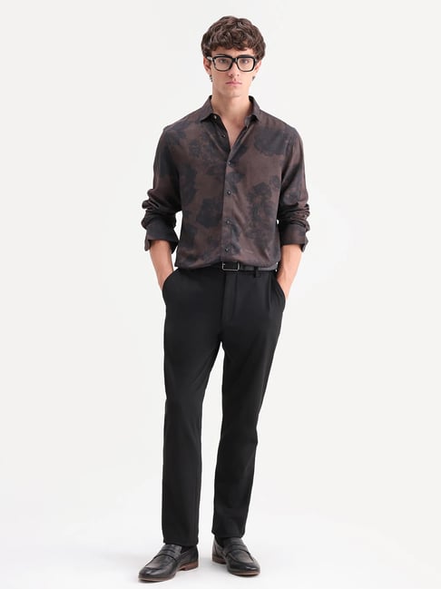 Rare Rabbit Seano Coffee Brown Regular Printed Casual Shirt-image-2