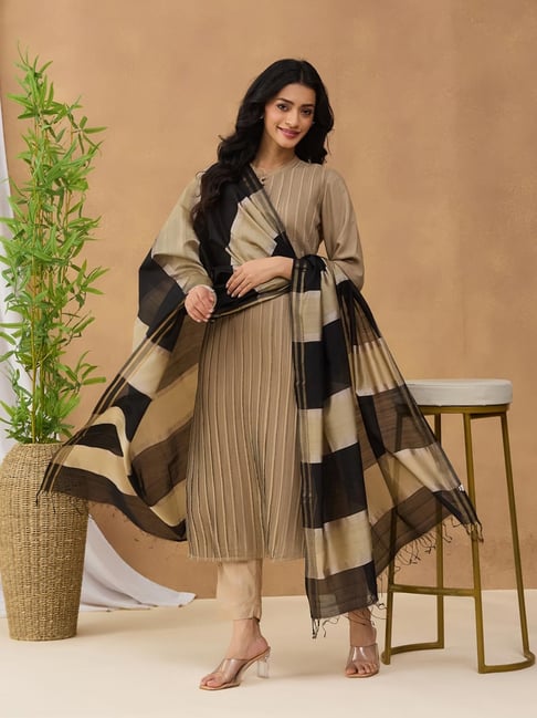 Fabindia Black Cotton Woven Design Dupatta-picture-21
