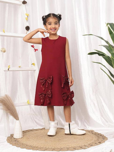 Neudis Girls Wine Regular Fit Textured Dress-picture-21