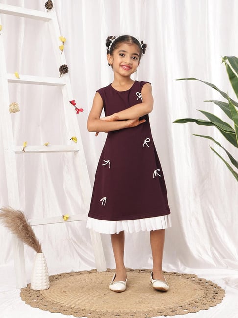 Neudis Girls Wine Regular Fit Textured Dress-picture-22