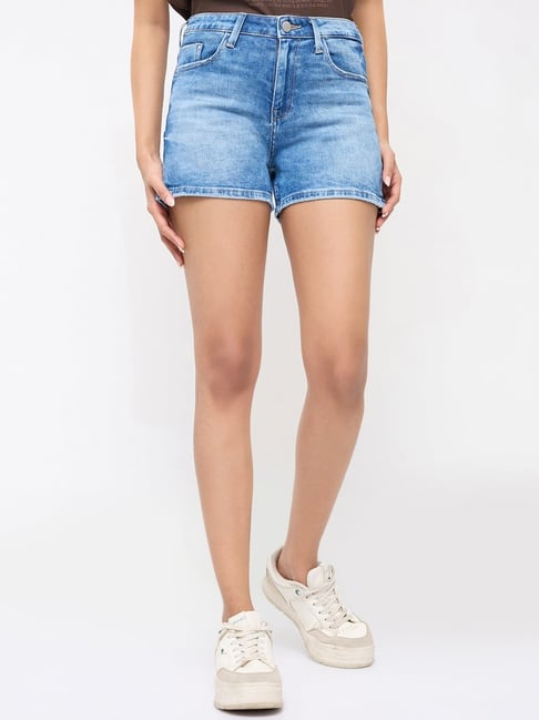 Spykar Light Blue Cotton Regular Fit Shorts-picture-11
