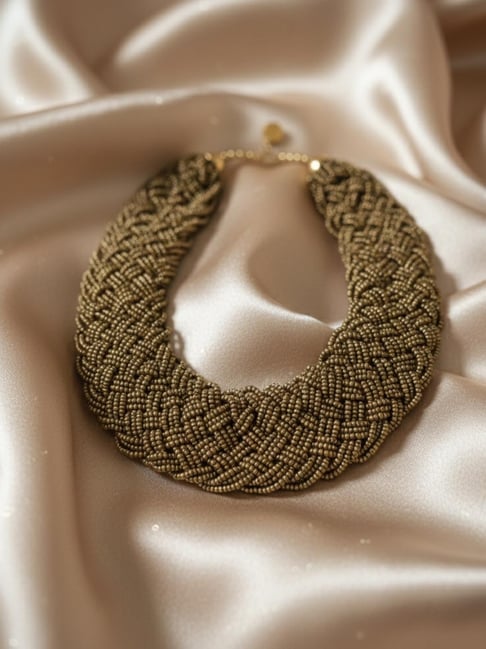 NVR Gold Plated Vintage Braided Beads Necklaces for Women