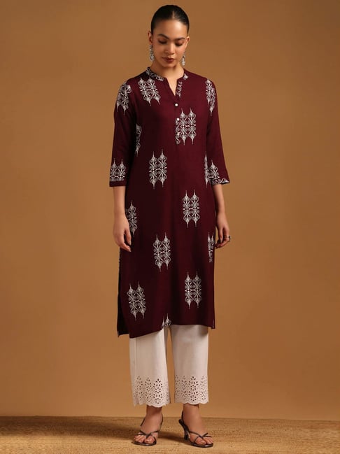 Soch Maroon Regular Fit Printed Kurta-picture-32