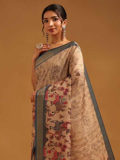 Soch Beige Printed Saree With Unstitched Blouse-picture-18