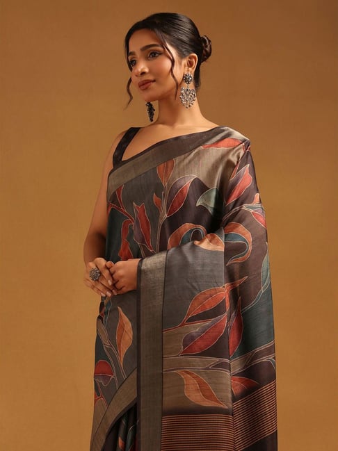 Soch Grey Printed Saree With Unstitched Blouse-picture-19