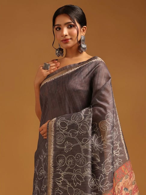 Soch Grey Printed Saree With Unstitched Blouse-picture-22