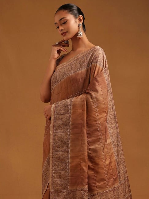 Soch Brown Printed Saree With Unstitched Blouse-picture-33