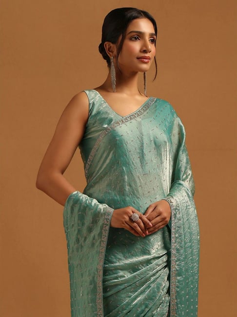 Soch Turquoise Embellished Saree With Unstitched Blouse-picture-42